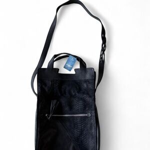 Lucky Brand Cowhide Leather Messenger Bag Black with Suede snake